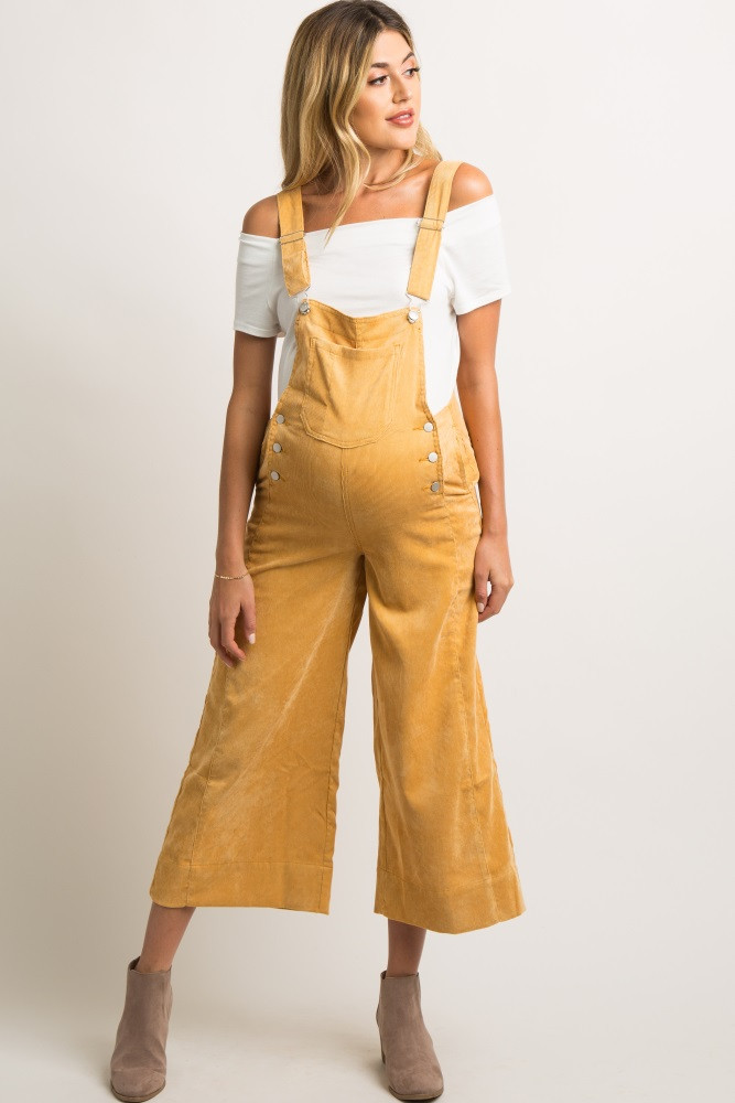 Waverleigh Yellow Corduroy Pocket Front Maternity Overalls | PinkBlush Maternity