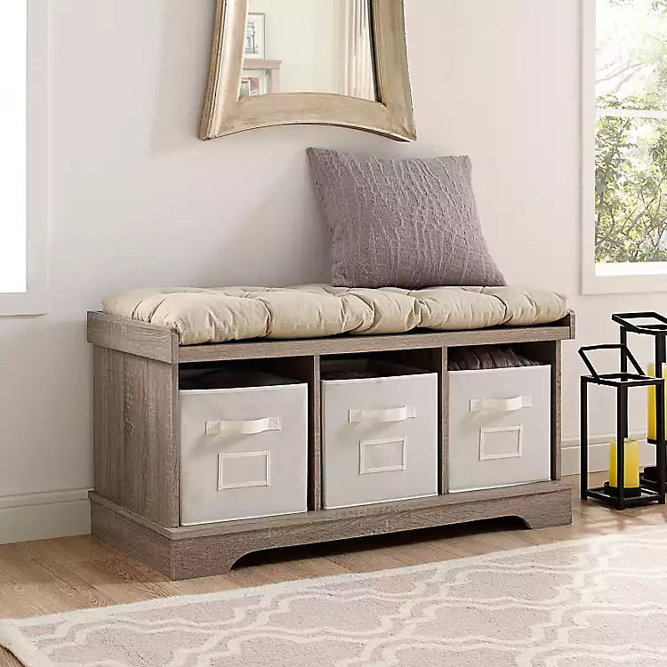 Driftwood Wooden Storage Bench with Totes | Kirkland's Home