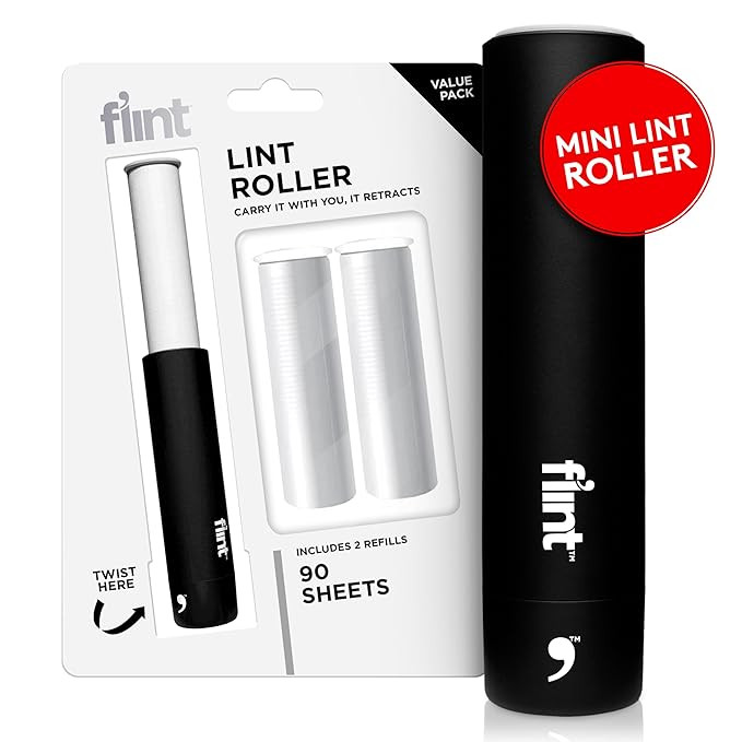 Flint Classic Black Retractable Mini Lint Roller with 90 Extra Sticky Sheets, Small and Portable ... | Amazon (US)