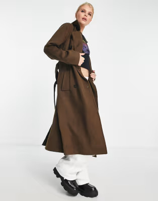 Object wool blend trench coat in brown | ASOS (Global)