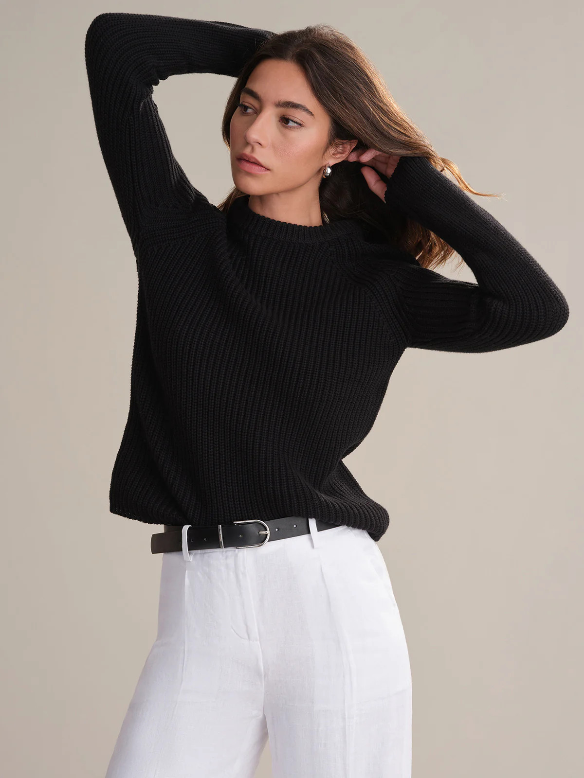 Jane: Crewneck Shaker Stitch Cotton Sweater | 525 America