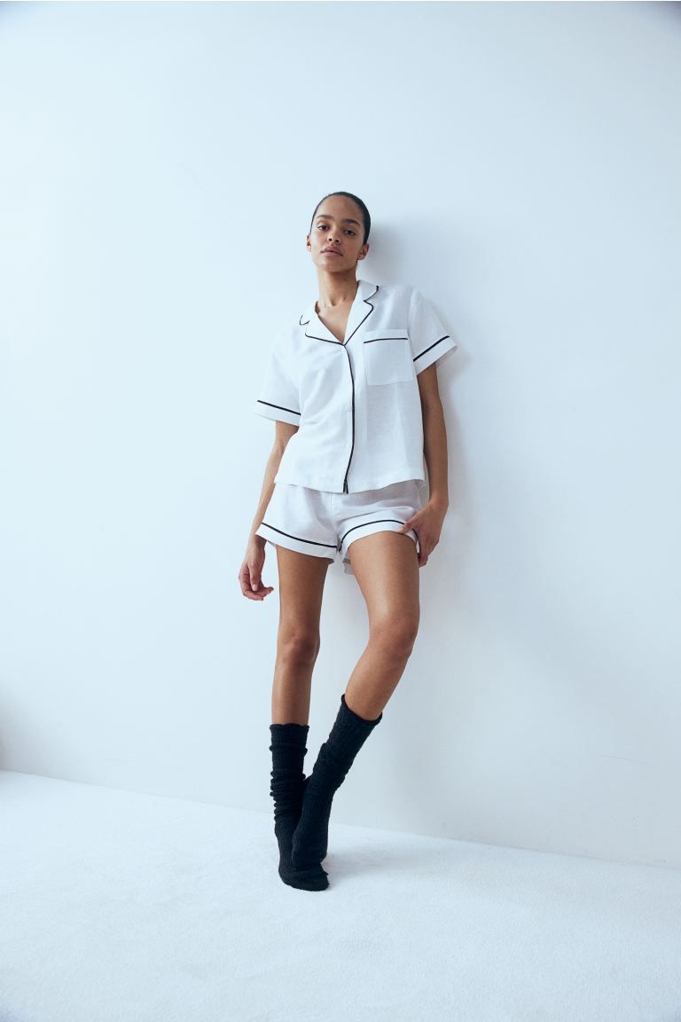 Linen-blend pyjamas - White - Ladies | H&M GB | H&M (UK, MY, IN, SG, PH, TW, HK)