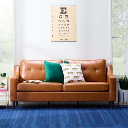 Mayview Tudy Upholstered Sofa Camel Faux Leather | Walmart (US)