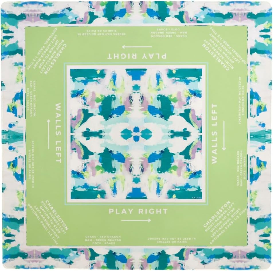 Katie Romeo Designs KRD x Preppy Goods Seaglass Garden Mahjong Mat - Blue & Green Grandmillennial Mahjong Playing Mat with Instructional Layout for American Mahjong | Amazon (US)