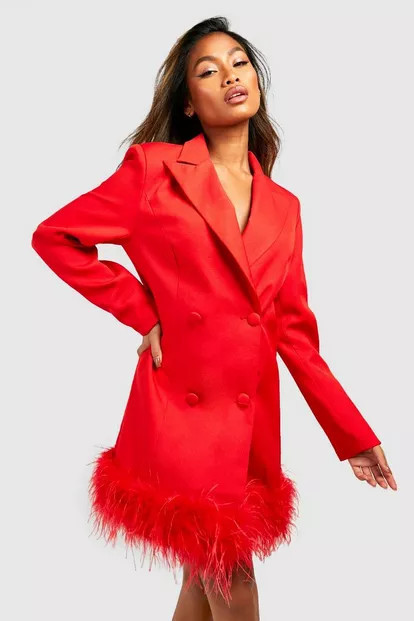 Feather Hem Tailored Blazer Dress | Boohoo.com (US & CA)