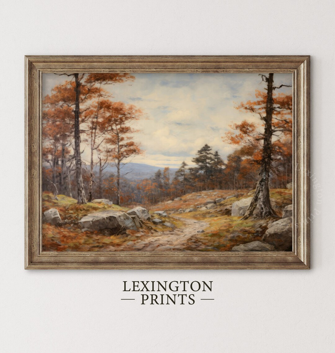 Rustic Fall Landscape Painting Vintage Autumn Moody Country Painting Farmhouse Decor Fall Wall Di... | Etsy (US)