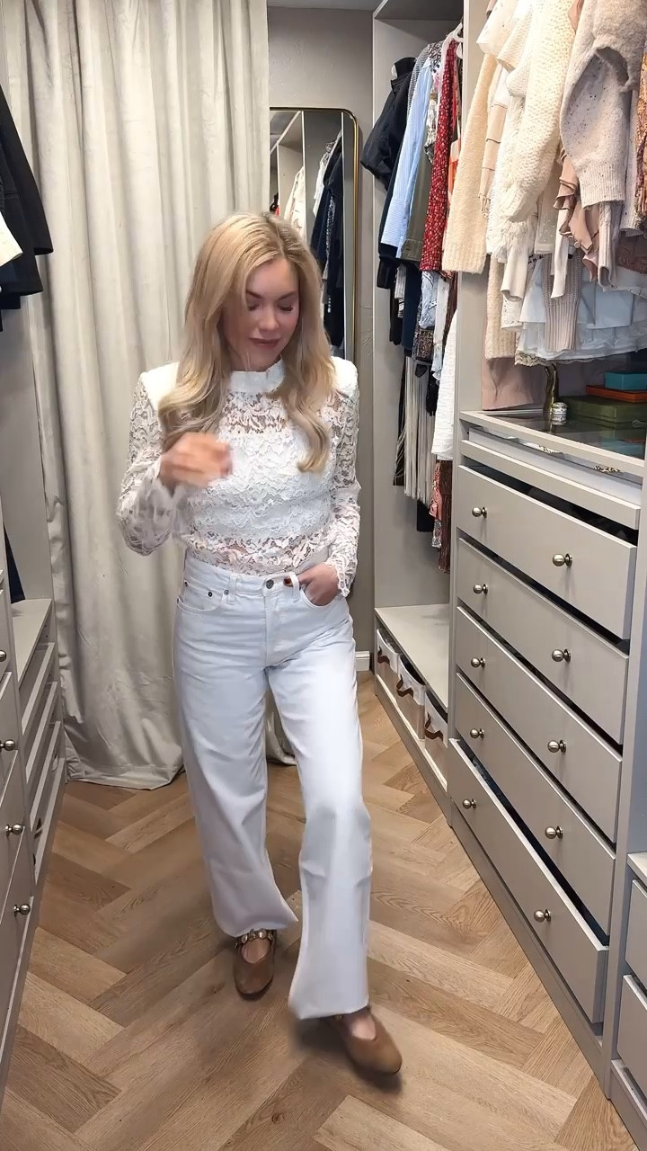 Perfect going into spring outfit 
White jeans
Agolde jeans 
Suede flats 
Lace top


#LTKdayinmylife #LTKSeasonal #LTKootd