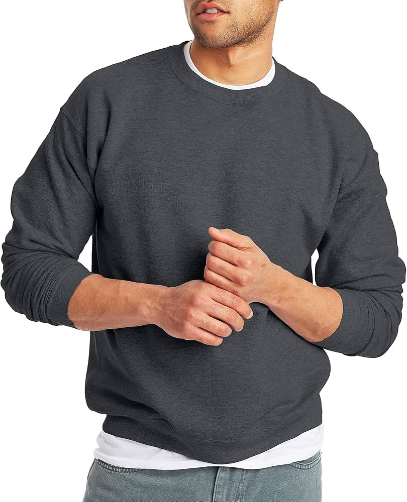 Hanes Men's Sweatshirt, EcoSmart Fleece Crewneck Sweatshirt, Cotton-Blend Fleece Sweatshirt, Plush F | Amazon (US)