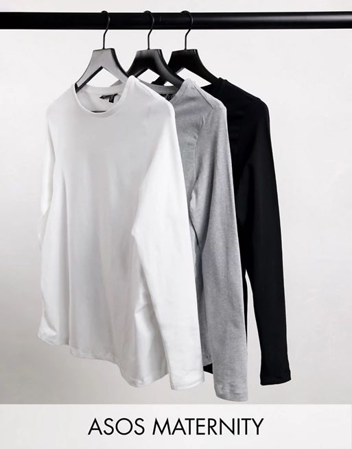 ASOS DESIGN Maternity ultimate organic cotton long sleeve crew neck t-shirt in 3 pack SAVE | ASOS (Global)