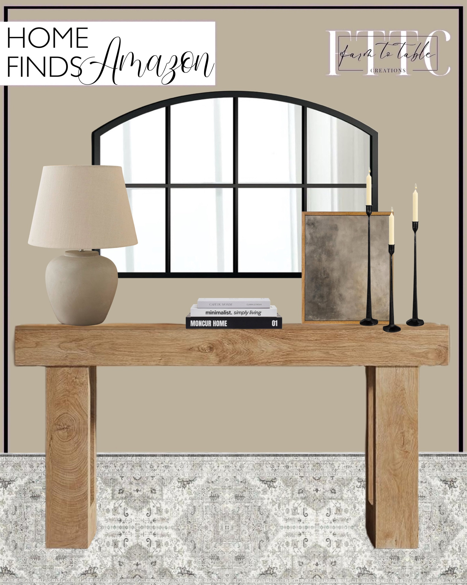 Amazon Home Finds. Follow @farmtotablecreations on Instagram for more inspiration.

Tribesigns 63-Inch Long Console Table, Wooden Rectangular Sofa Table Behind The Couch. Wide Window Pane Black Mirror, Arched Wall Mirror, Grid Mirror. Rustic Iron Taper Candle Holder Set. Ceramic Table Lamp. Abstract artwork. Decorative books. Washable rug. 

Presidents’ Day Sale | Living Room | Dining Room | Dining Room Artwork | Bathroom Finds | Bedroom Finds | Bedroom Furniture | nightstands | Home Decor| Fireplace Decor | Spring Refresh |  Bedroom Finds | Neutral Stems | Spring Stems | Bookshelf Decor | Bedroom Space | Cozy Corner | Bathroom | Curated Entryway | Spring  Decor | End of Year Clearance | Trending Decor | Viral Decor  | Coffee Table Decor | Neutral Decor | Fall Stem Sale | Target Finds | Skinny Bench | Bedroom | Living Room | Breakfast Nook | Amazon Home | Target Sale | Loloi Rugs | Magnolia Home | console table | console table styling | faux stems | entryway space | front porch decor | neutral decor | entryway decor | cozy home | affordable decor |  home decor | home inspiration | console styling | entryway rug | cozy moody home | moody home decor | neutral home | bathroom decor | living room | spring decor | Hearth & Hand | Studio McGee | 2025 Home Trends | trending home | Crate&Barrel 




#LTKSaleAlert #LTKHome #LTKFindsUnder50