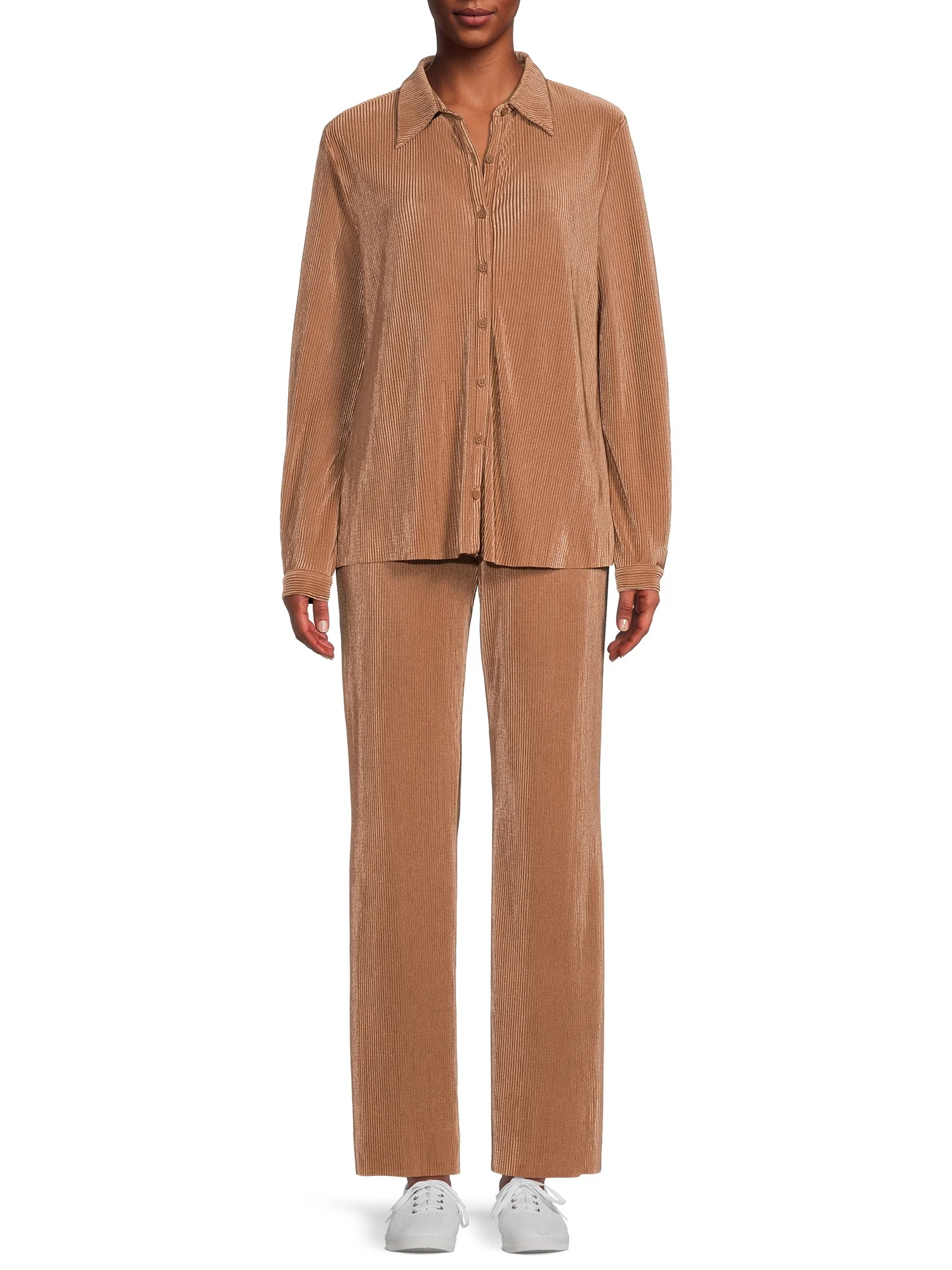 Nine.Eight Women’s Crinkle Cut Shirt and Pants Matching Set, 2-Piece | Walmart (US)