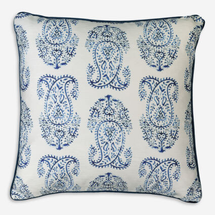 White & Blue Tile Patterned Cushion 50x50cm | TK Maxx