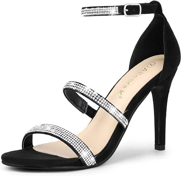 Allegra K Women's Strappy Rhinestone Heel Sandals | Amazon (US)