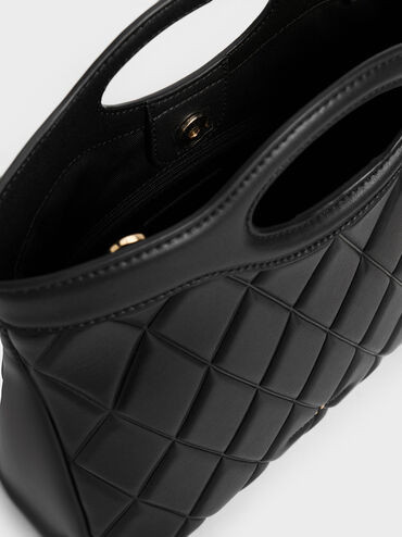 Noir Arwen Quilted Curved-Handle Bag | CHARLES & KEITH | Charles & Keith EU