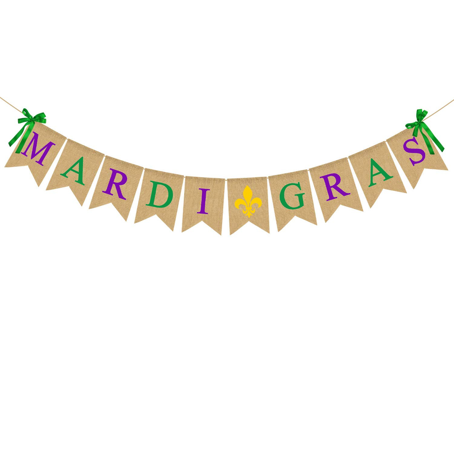 Rainlemon Jute Burlap Mardi Gras Banner March Party Mantel Fireplace Garland Decoration Supply | Amazon (US)