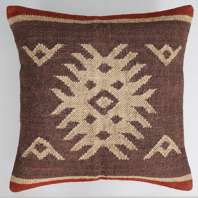 Indian Handwoven Wool Jute Kilim Pillow Cover Square 18x18 Inches Cushion Case Authentic Indoor O... | Amazon (US)