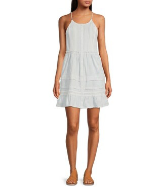 Free People Desert Days Stripe Print Halter Neck Sleeveless Pintuck Detail Button Front Open Back... | Dillard's