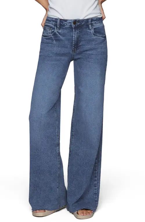 HINT OF BLU Raw Hem Wide Leg Jeans in Glass Blue Dk. at Nordstrom, Size 27 | Nordstrom