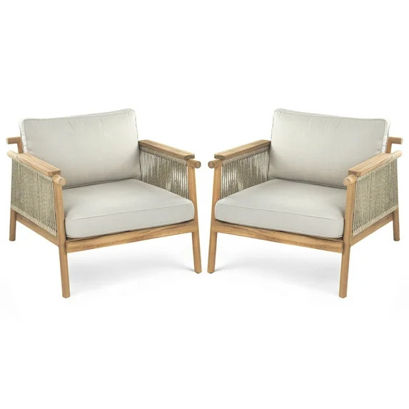 Christopher Knight Home Boho Outdoor Rope Club Chair with Cushion, Solid Wood Frame, Teak+ Beige,... | Walmart (US)