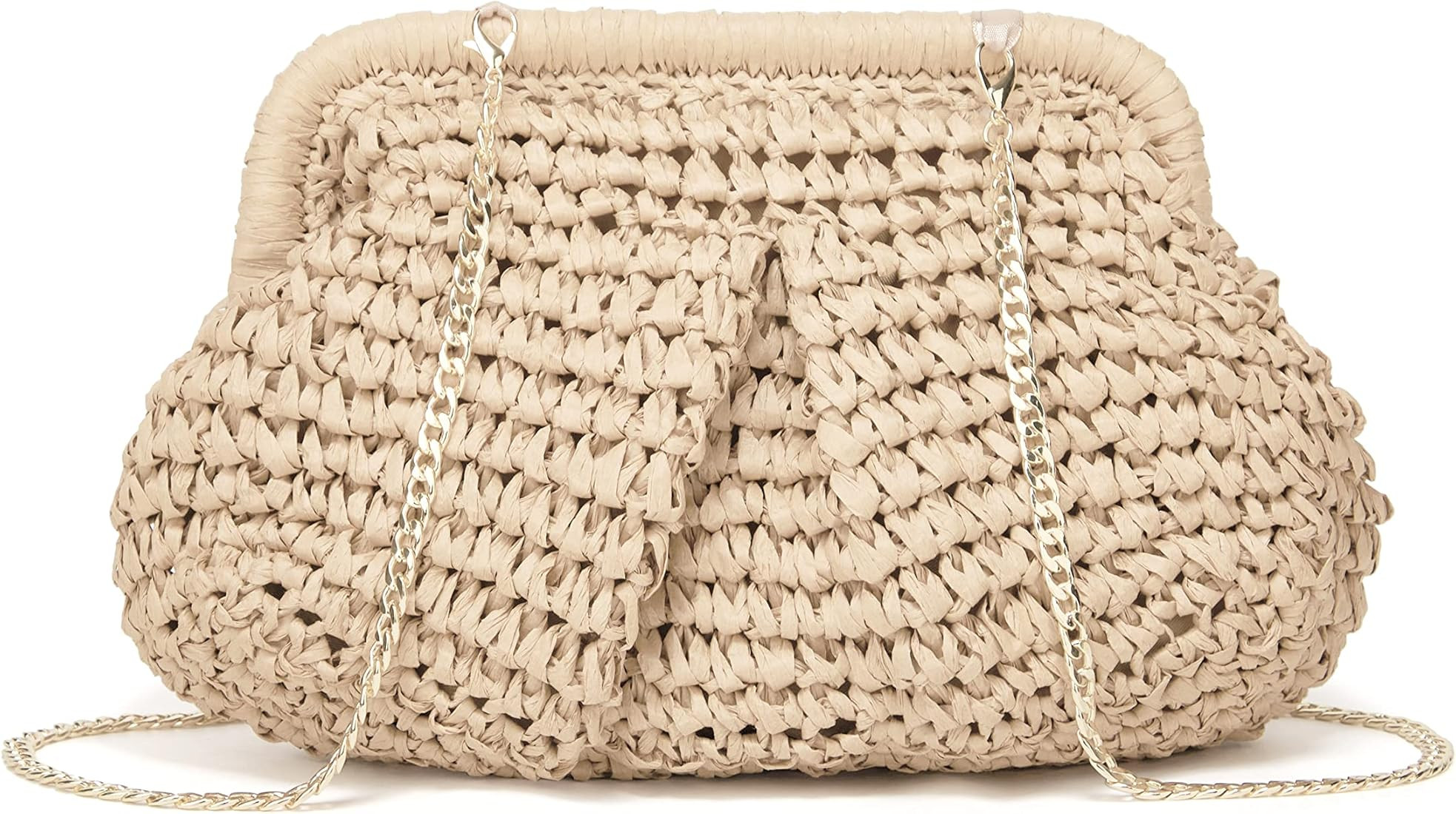 Women Straw Crossbody Clutch Purse Straw Shoulder Handbag Cloud Dumpling Pouch Rattan Summer Beac... | Amazon (US)