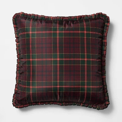 24"x24" Oversized Burgundy Tartan Taffeta Ruffle Pillow - Threshold™ designed with Studio McGee | Target