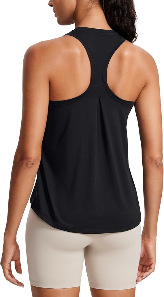 CRZ YOGA Womens Racerback Yoga Tank Tops High Crewneck Soft Casual Workout Sleeveless Flowy Shirt... | Amazon (US)