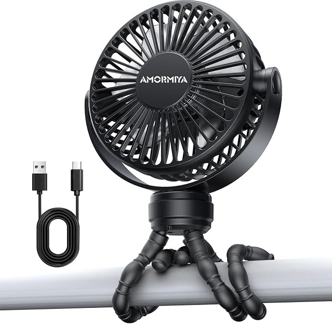 Portable Battery Powered Stroller Fan with Flexible Tripod, Black | 4000mAh 20H Battery | Silicon... | Amazon (US)