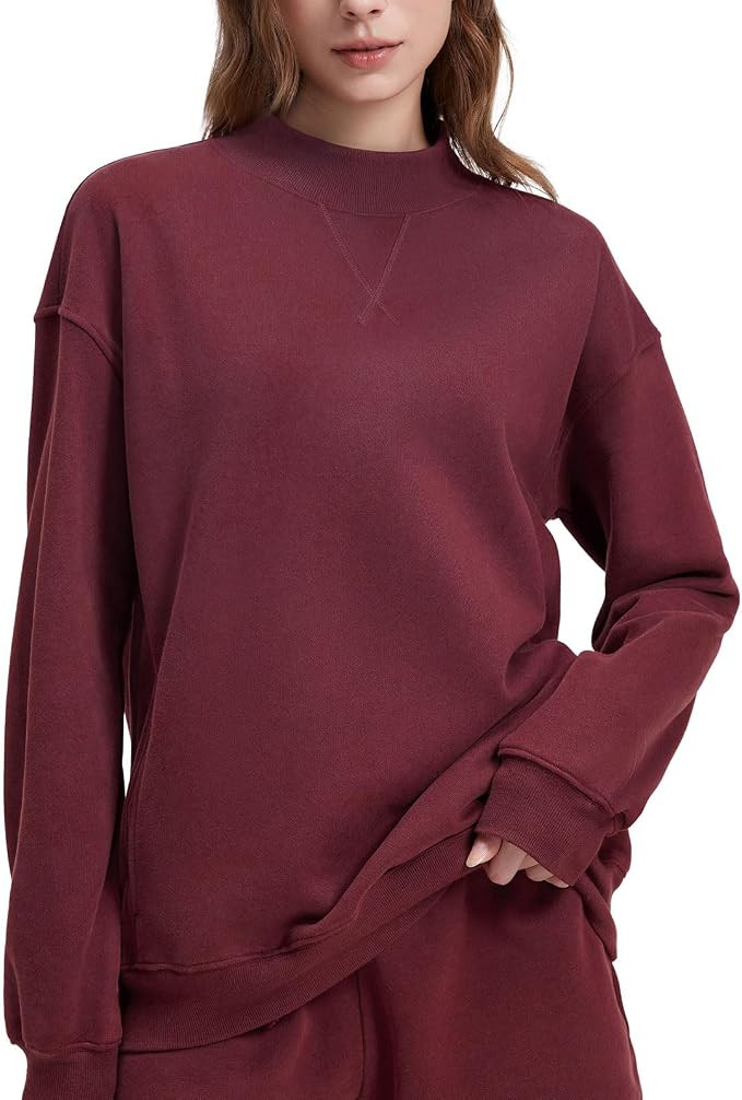 SUUKSESS Women Cotton Mock Neck Sweatshirts Oversized Long Sleeve Pullover | Amazon (US)