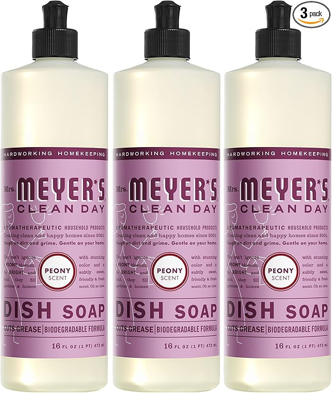 MRS. MEYER'S CLEAN DAY Liquid Dish Soap, Biodegradable Formula, Peony, 16 Fl. Oz - Pack of 3 | Amazon (US)