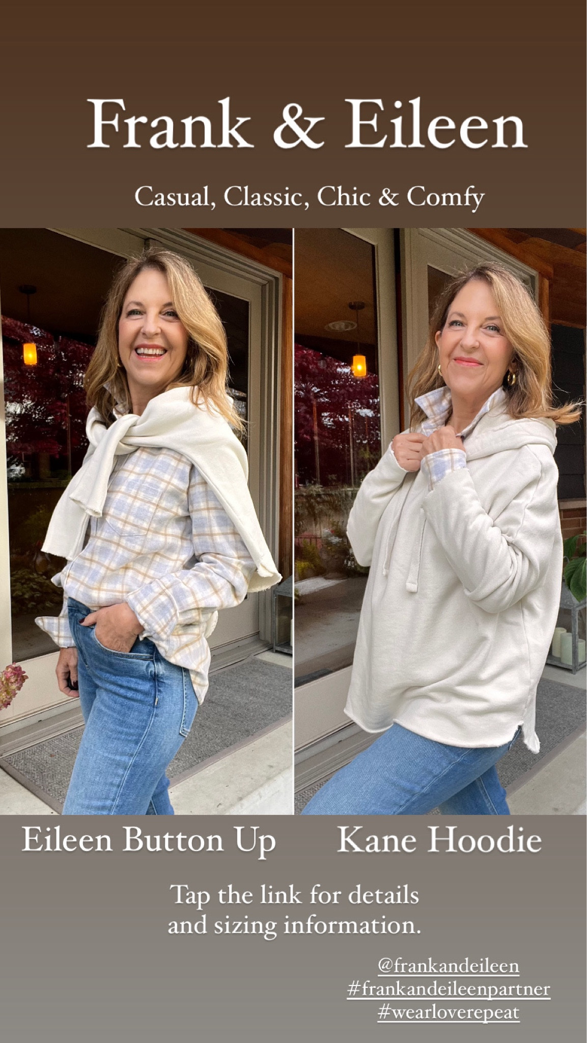 The Eileen button-up is Frank & Eileen's best-selling button-up. I can see why. It has a relaxed fit you can wear every day. Plus, it's available in many plaids and solids.  I think it runs big; I'm wearing an XXS. The top I'm wearing is Italian flannel, which is so soft and warm. I love the style, fit and the casual vibe. I also love wearing the Kane hoodie! It's a relaxed fit, and the style is perfect to wear as is or under a jacket.  It fits tts. I'm wearing a small. 

@frankandeileen
#frankandeileenpartner
#wearloverepeat

#LTKHoliday #LTKSeasonal #LTKOver40