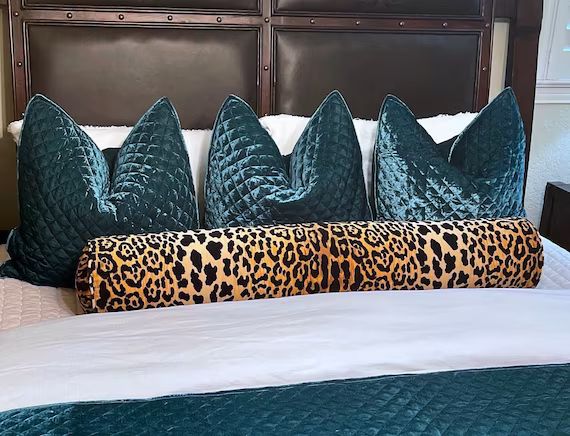 Ballard Designs Serengeti - Leopard Bolster Pillow - Large Bolster Pillow  - Velvet Leopard Print... | Etsy (US)