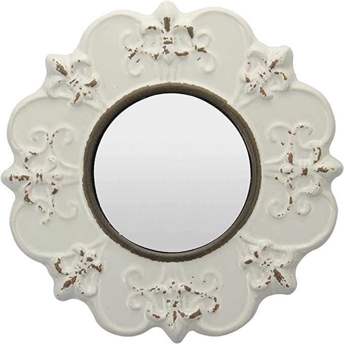 Stonebriar Decorative 8" Antique White Round Ceramic Accent Wall Mirror | Amazon (US)