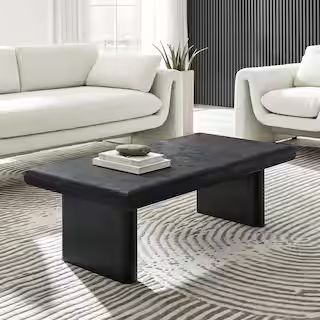 MODWAY Relic 24 in. in Black Rectangle Solid Mango Wood Concrete Textured Coffee Table EEI-6578-B... | The Home Depot