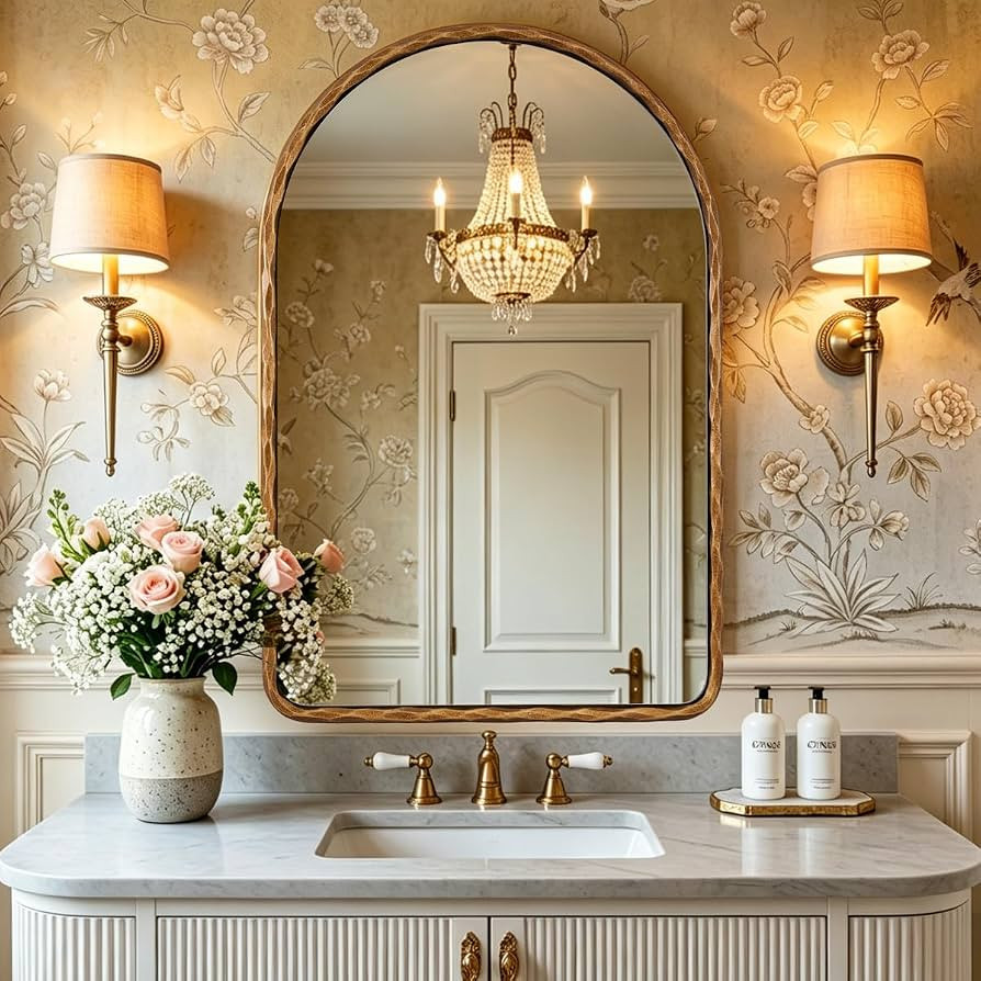 ANDY STAR Hand-Forged Gold Arched Bathroom Mirror for Wall, 24x36 Inch Vintage Solid Steel Metal ... | Amazon (US)