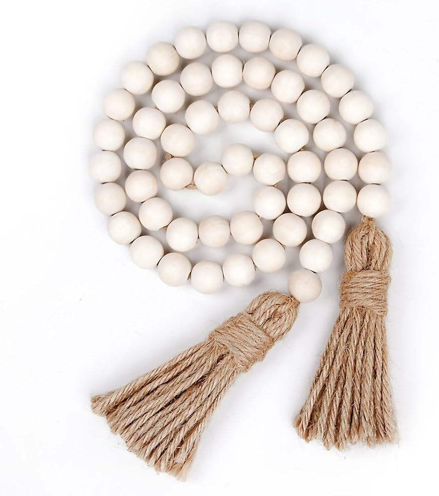 Wood Bead Garland Farmhouse Beads with Tassels,Farmhouse Tassel Garland Country Wall Hanging Deco... | Amazon (US)