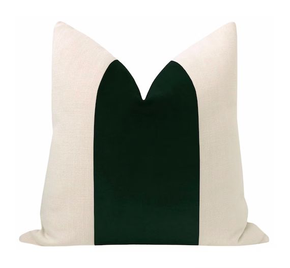 BACKORDER Panel : Classic Velvet // Emerald COVER ONLY | color block | banded velvet pillow | cot... | Etsy (US)