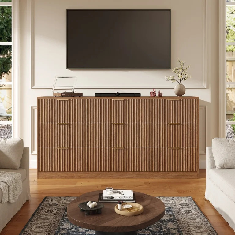 ASTUVIA 63" W Fluted 9 Drawer Dresser for Adult,Wooden Bedroom Dresser,Dresser TV Stand up to 70"... | Walmart (US)