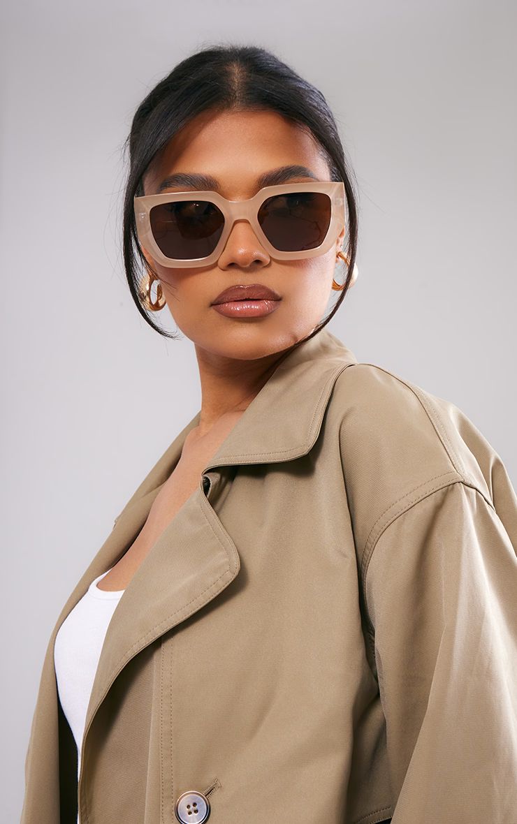 Beige Chunky Angled Square Frame Sunglasses | PrettyLittleThing UK