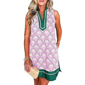 Cicy Bell Womens Summer Floral Print Mini Dress V Neck Sleeveless Color Block Boho Dresses Casual... | Amazon (US)