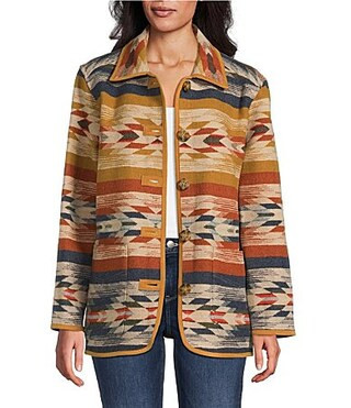 Pendleton Jacquard Reversible Wool Western Long Sleeve Button Front Jacket - S | Dillard's