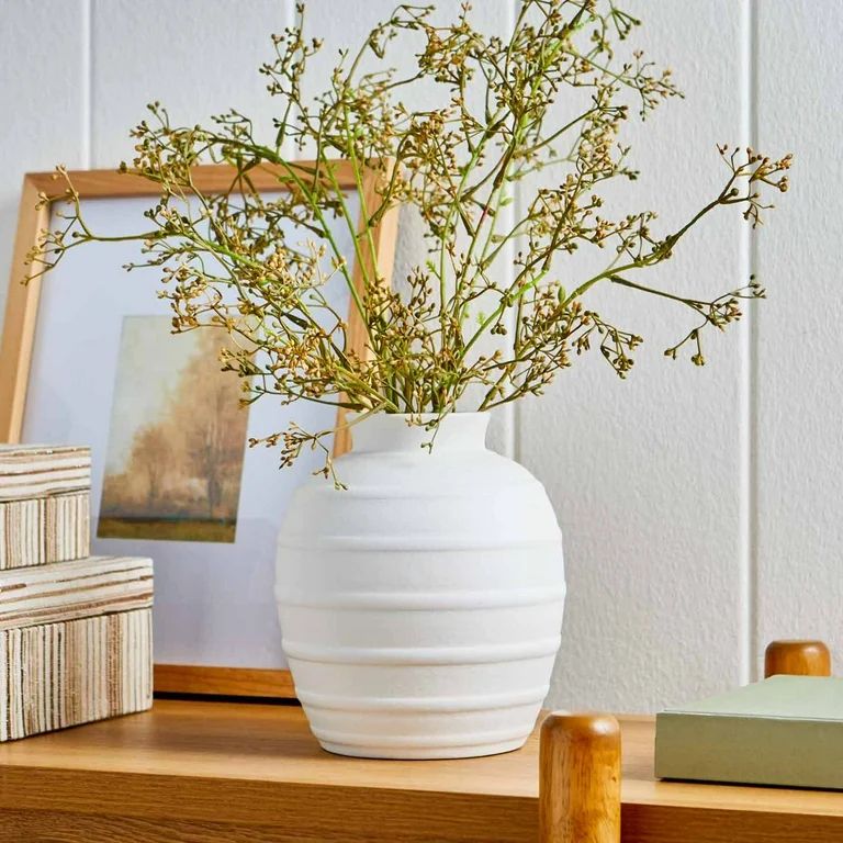 Better Homes & Gardens 8" Textured White Ribbed Ceramic Vase | Walmart (US)