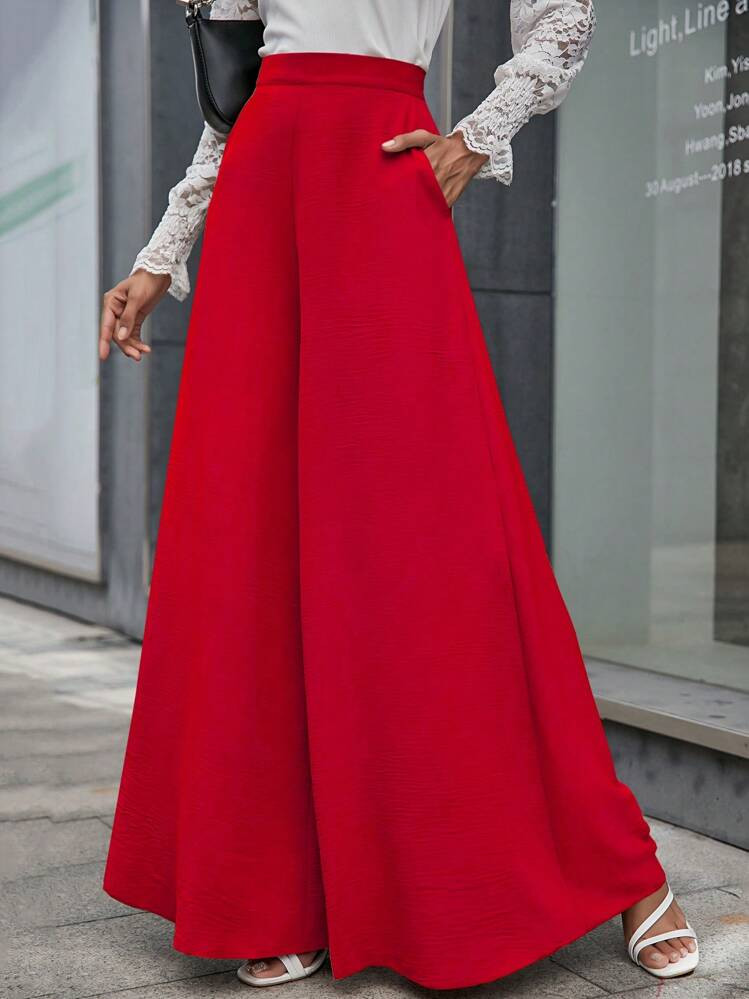 SHEIN LUNE Solid Color Wide Leg Pants With Hidden Pocket For New Year Clothes Fall Cloth For Women | SHEIN
