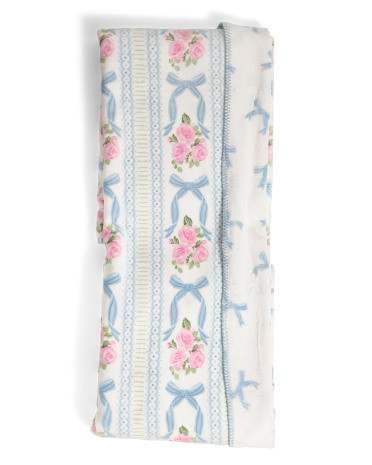 Rose And Bows Striped Reverse To Plush Blanket | TJ Maxx