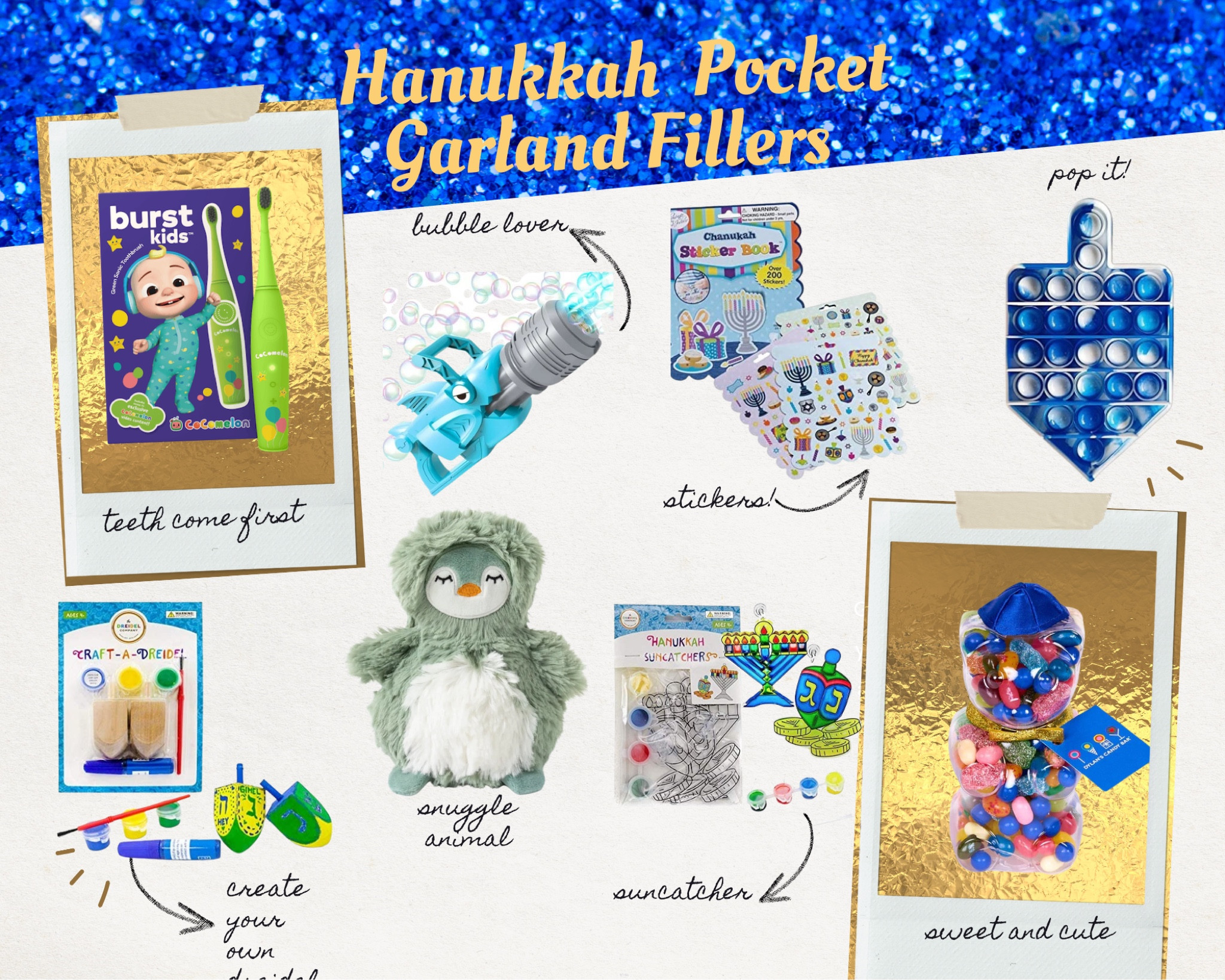 Have a Hanukkah Pocket Garland and don’t know what to put inside it? Here are some fun fillers for the eight nights. #LTKCyberweek

#LTKGiftGuide #LTKHoliday