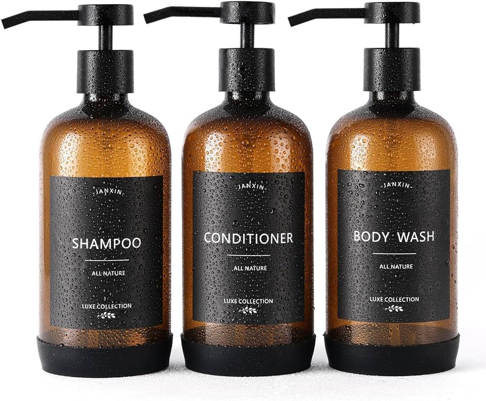 Shampoo and Conditioner Dispenser Set of 3,Refillable 21oz Shampoo Bottles with Non-Slip Protecti... | Amazon (US)