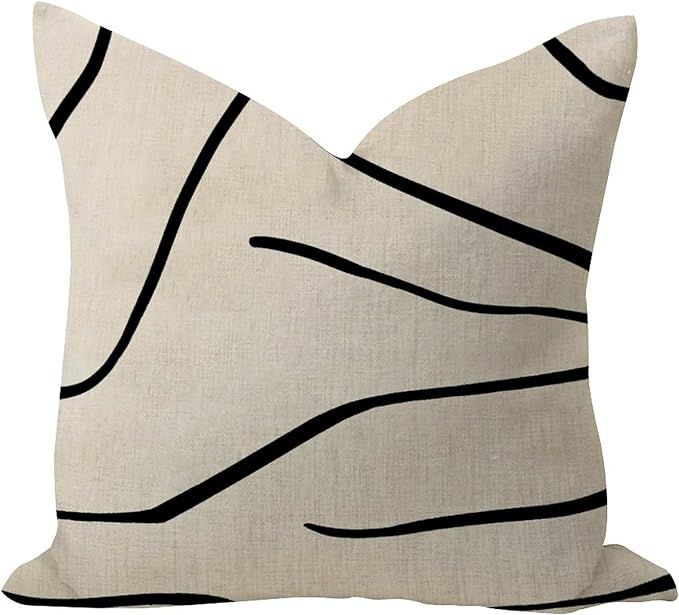 Modern Outdoor Pillow Covers 26x26in Boho Geometric Stripes Black Beige Farmhouse Decor Soft Cush... | Amazon (US)