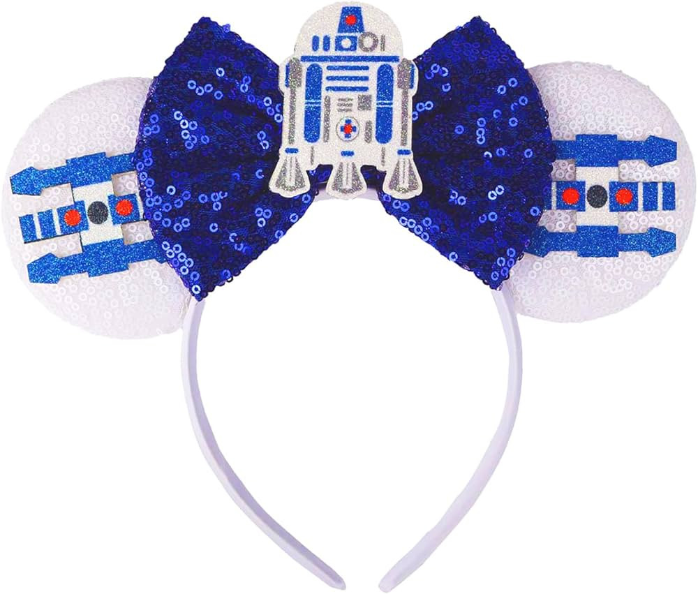 RAZKO Sparkle Mouse Ears Headband, Glitter Mouse Ears Headband with Bow (Space Ship) | Amazon (US)