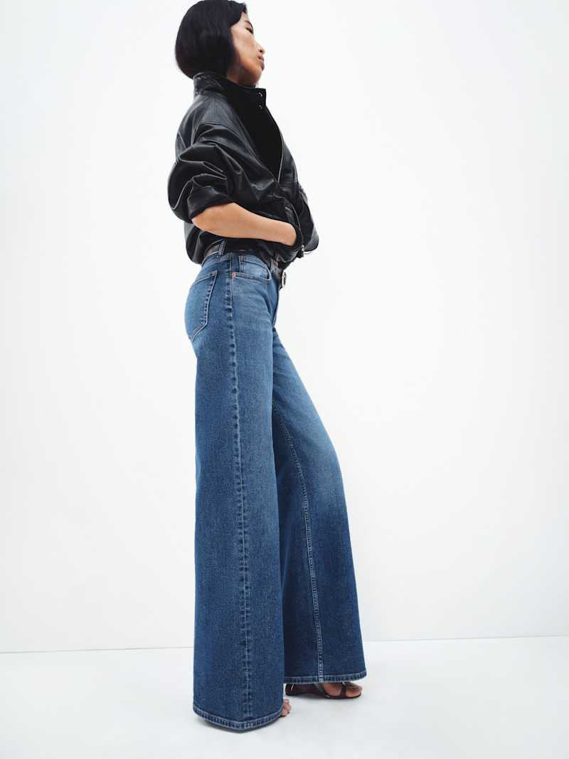 Greta Super Stretch Low Rise Wide Leg Long Jeans | Reformation (Global)