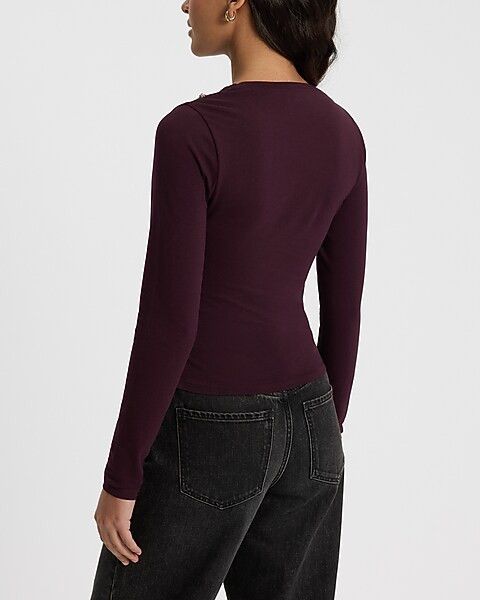 Body Contour Stretch Cotton Asymmetrical Zip Long Sleeve Tee | Express