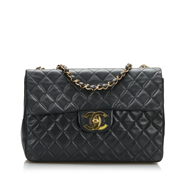 Pre-Owned Unisex Authenticated Chanel Jumbo Classic Lambskin Double Flap Leather Black Shoulder B... | Walmart (US)